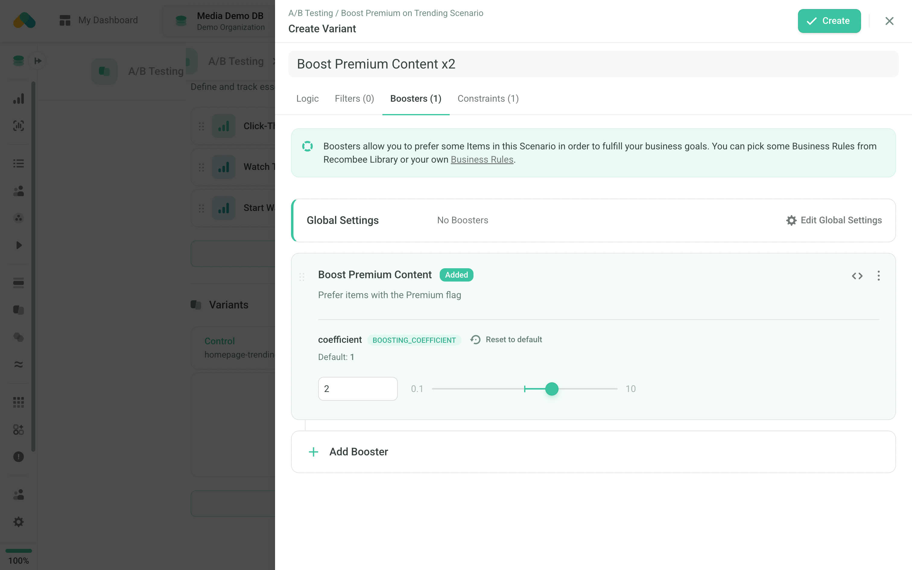 Create Variant panel
