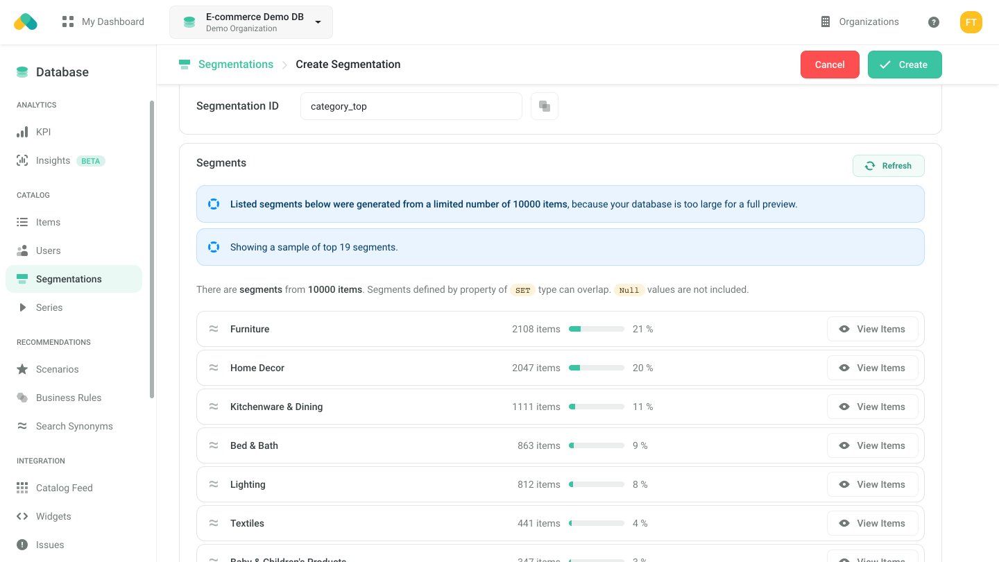 Admin UI - Segmentation Setup - Preview