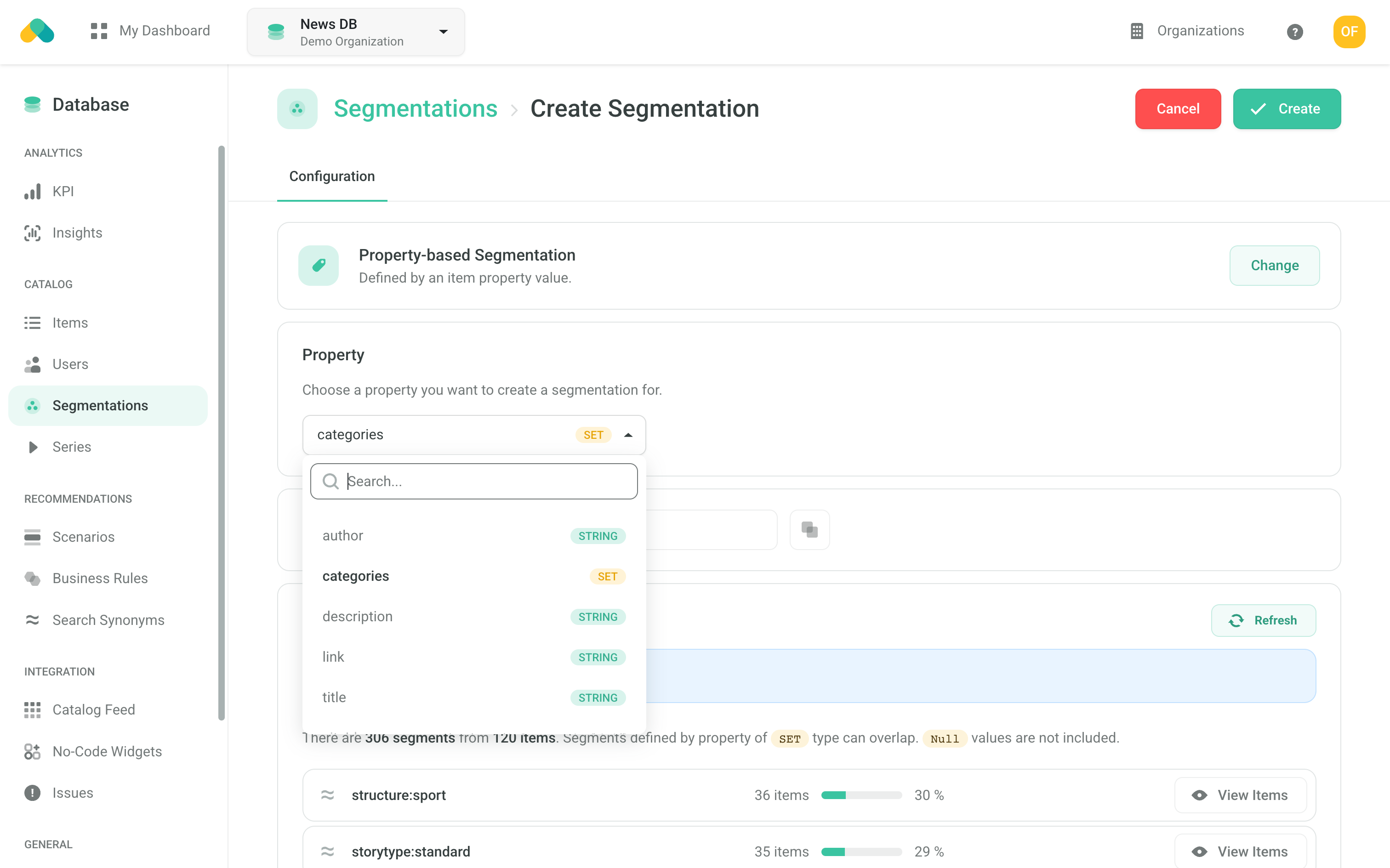 Admin UI - Segmentation Setup