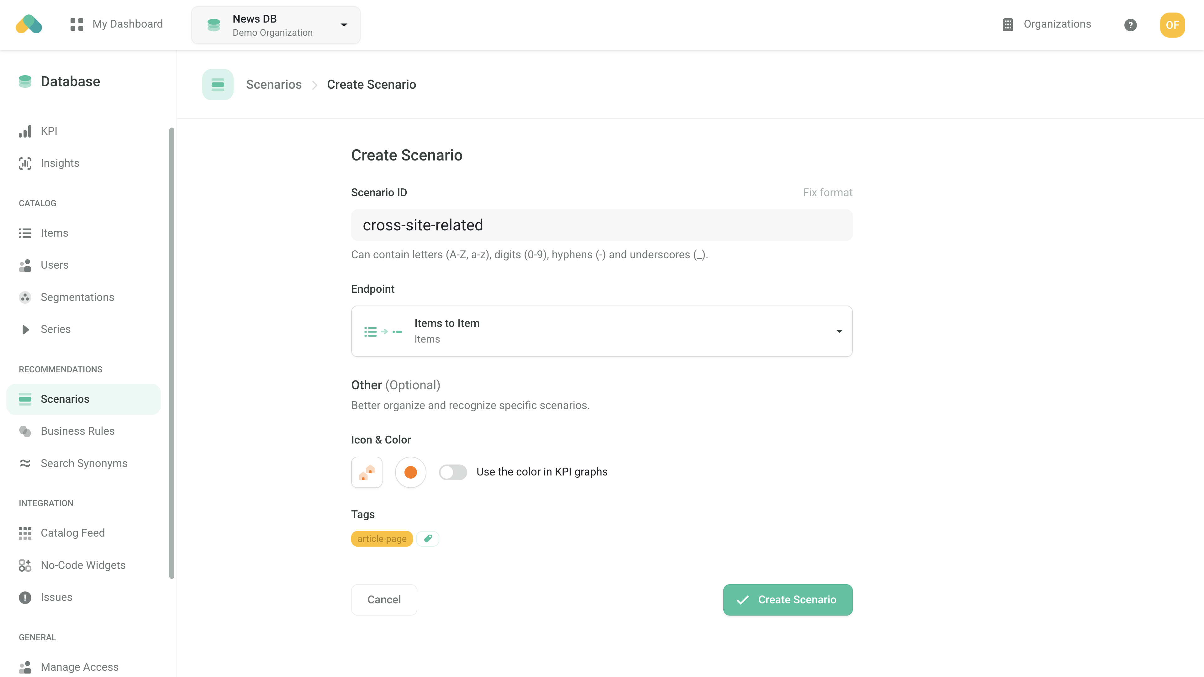 Admin UI - Scenario Setup