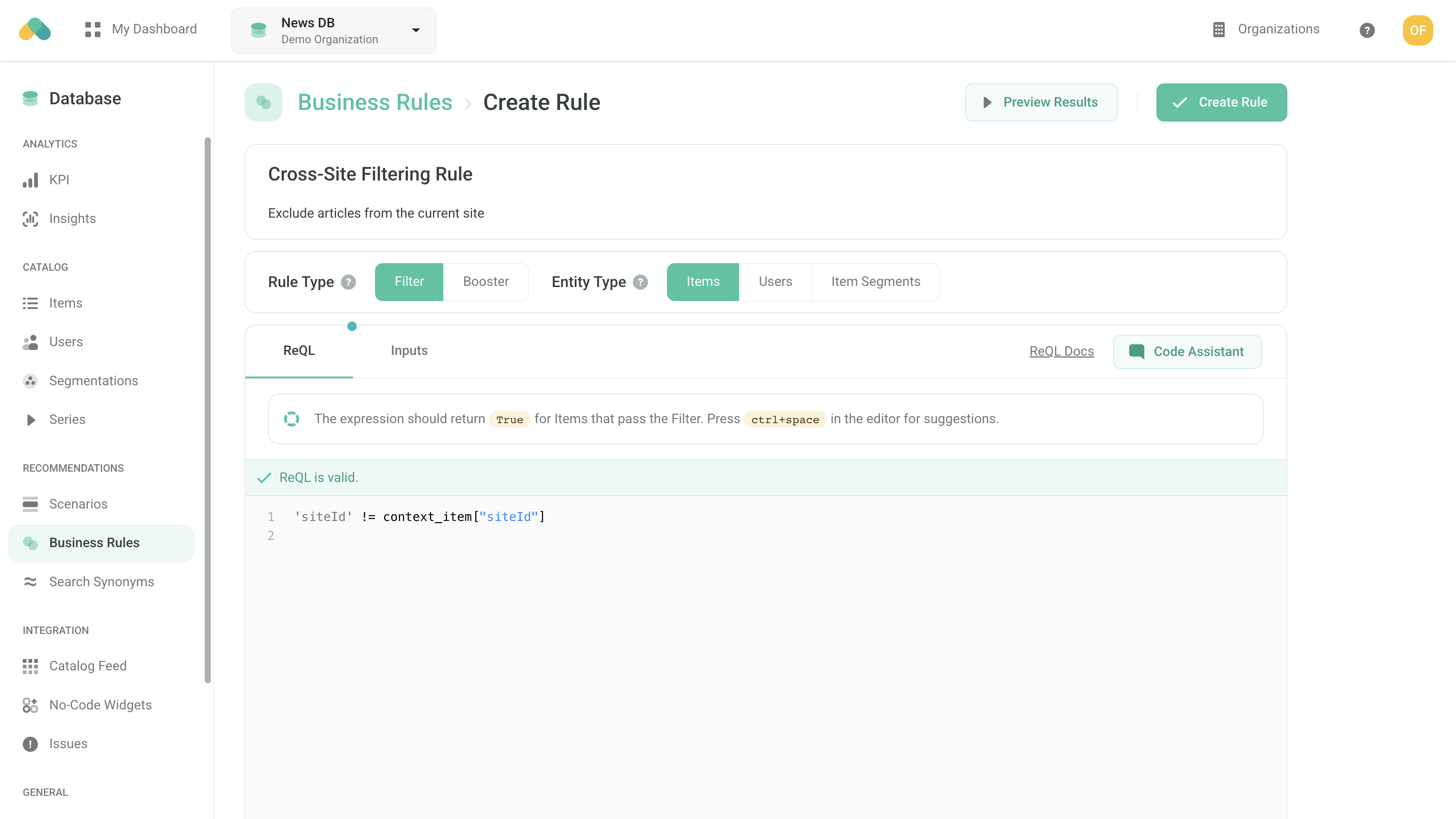 Admin UI - Business Rules
