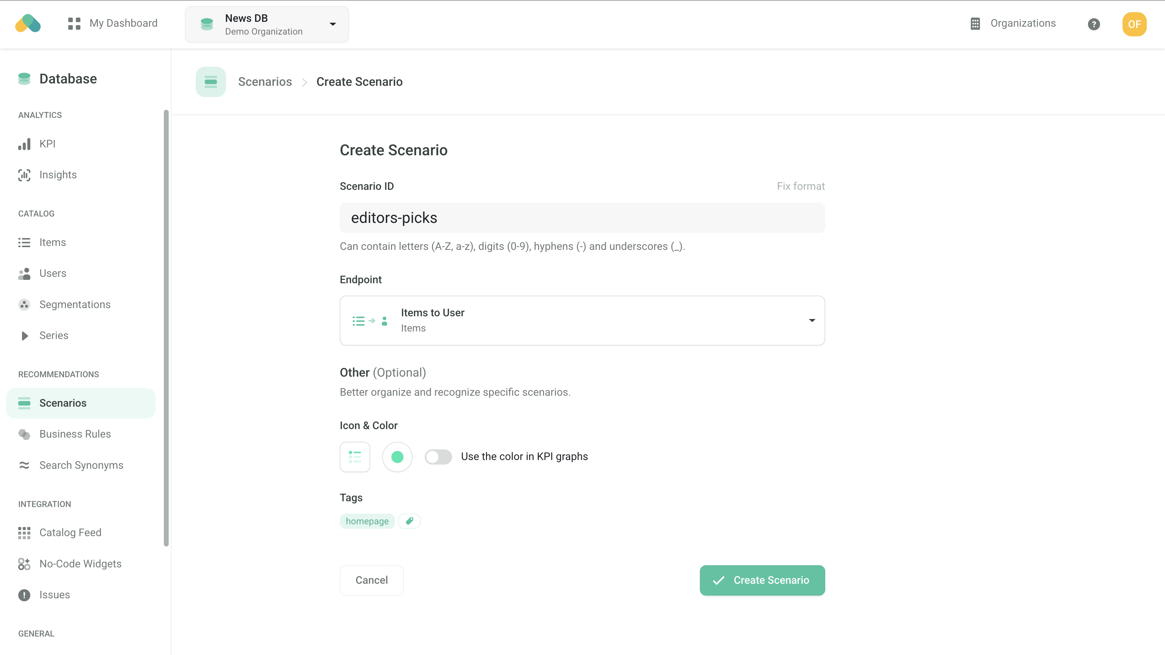 Admin UI – Scenario Setup