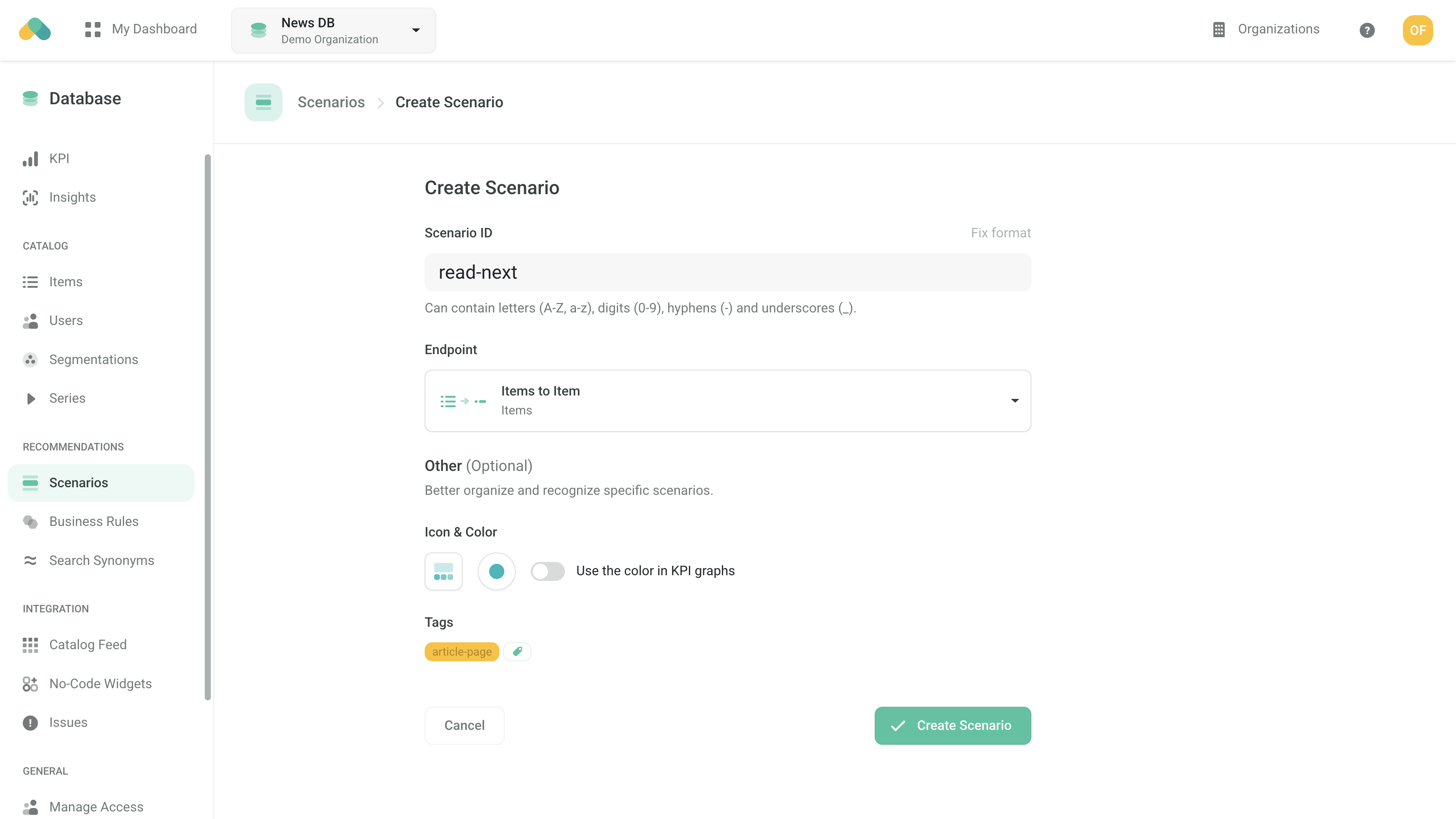 Admin UI - Scenario Setup
