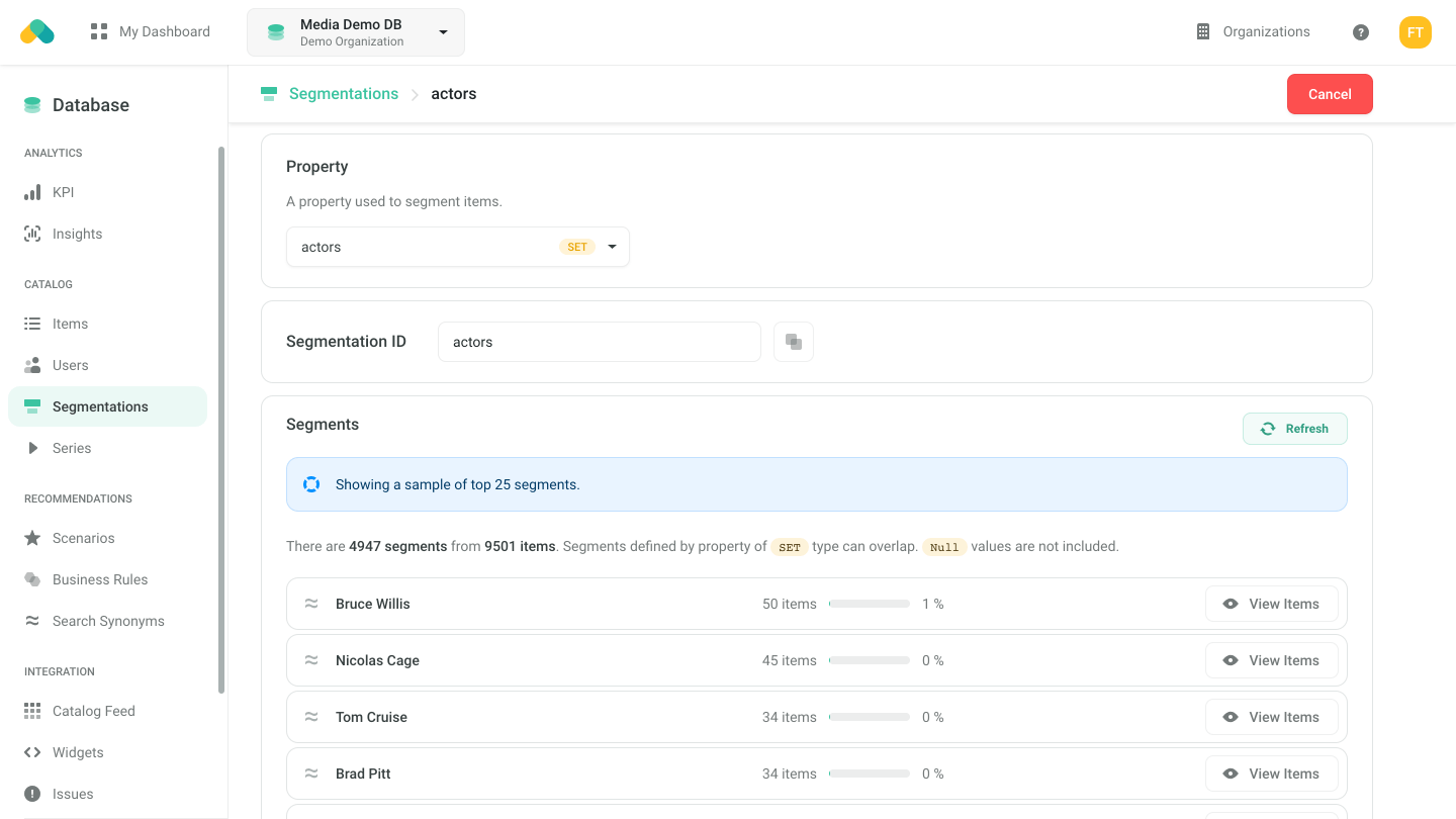 Admin UI - Segmentation Setup - Preview