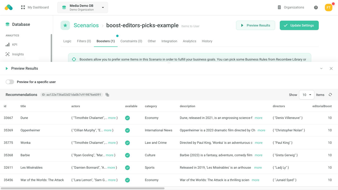 Admin UI - Booster - Boost editors' picks - Preview