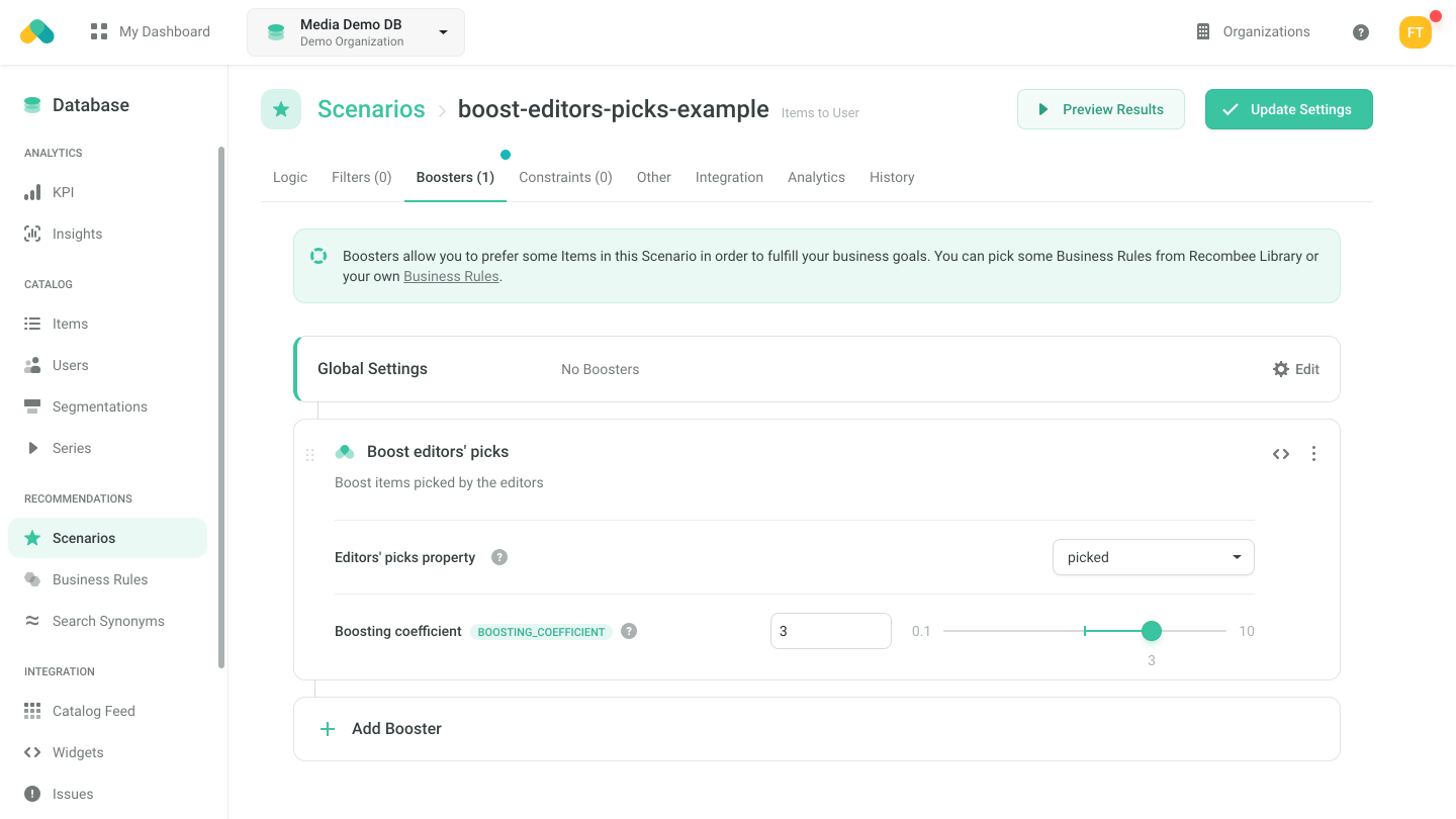 Admin UI - Booster - Boost editors' picks