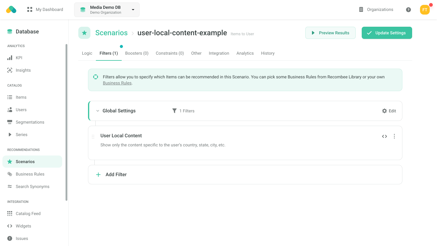 Admin UI - Filter - User Local Content