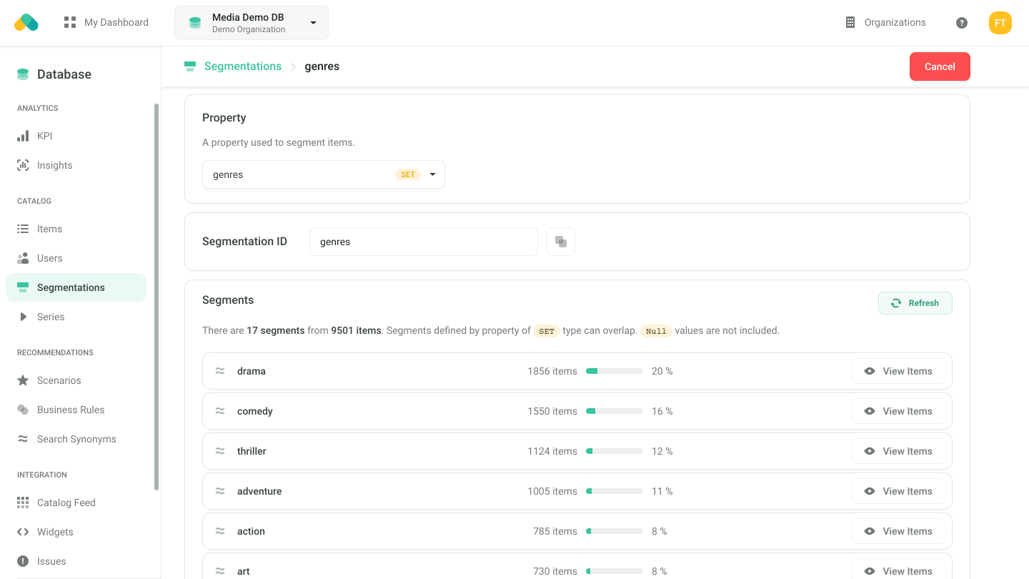 Admin UI - Segmentation Setup - Preview